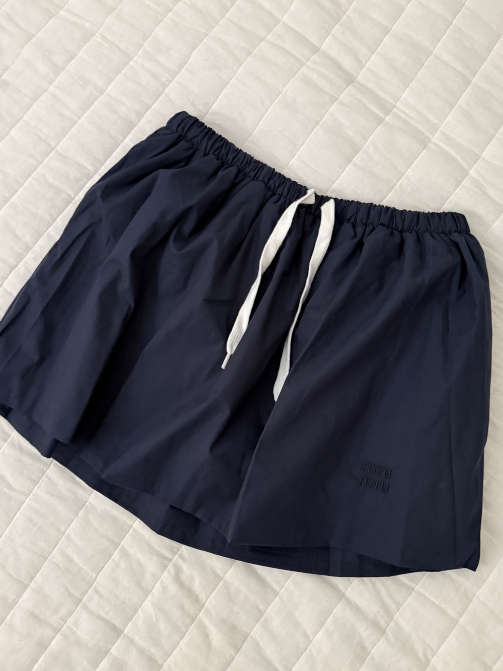 Miu Miu Navy Kids Jogger Shorts with White Drawstring